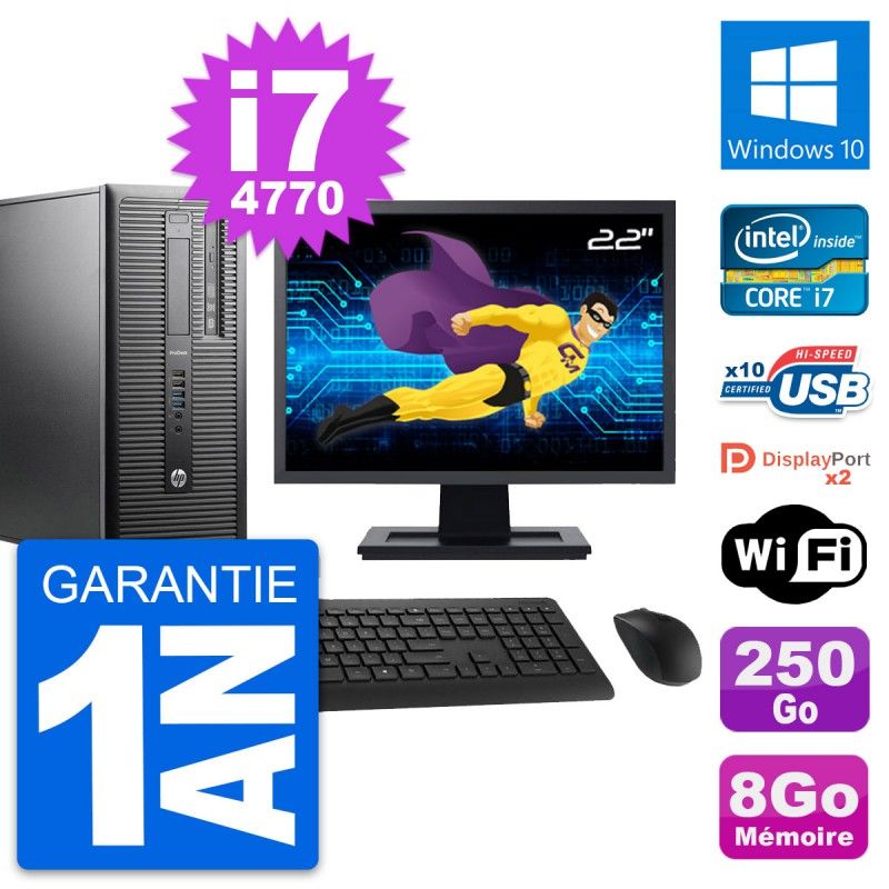 HP ProDesk 600 G1 Desktop PC - 22" Screen, Intel i7-4770, 8GB RAM, 250GB HDD