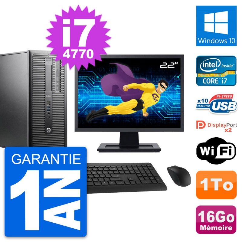 HP ProDesk 600 G1 Desktop Computer, 22" Screen, i7-4770, 16GB RAM, 1TB HDD, Windows 10, WiFi