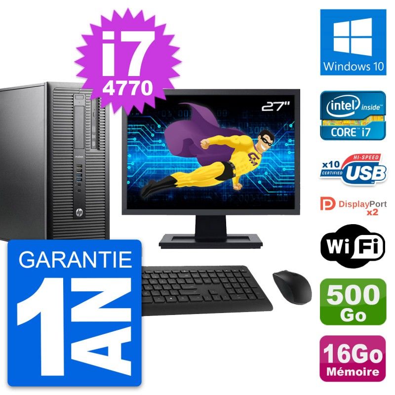 HP ProDesk 600 G1 Desktop PC - 27" Screen, Intel i7-4770, 16GB RAM, 500GB HDD, Windows 10, WiFi