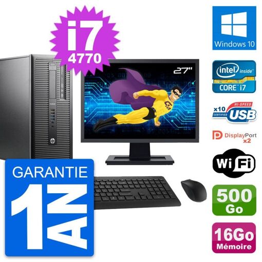 HP ProDesk 600 G1 Desktop PC - 27" Screen, Intel i7-4770, 16GB RAM, 500GB HDD, Windows 10, WiFi