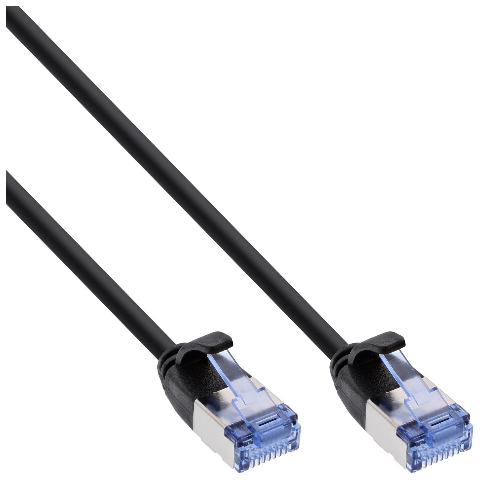 INTOS ELECTRONIC InLine Slim - RJ-45 (M) to RJ-45 (M) Cable - 1m - U/FTP, PiMF - CAT 6a - Molded, Round, Hook-free - Black