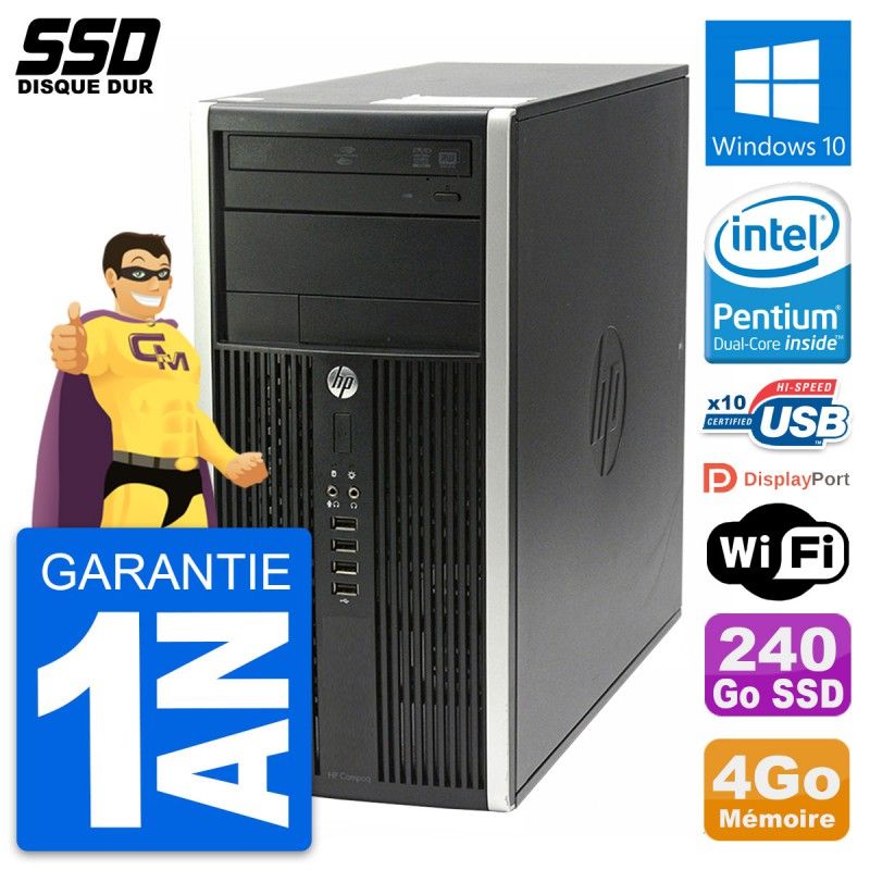 HP Compaq Pro 6200 CMT Mini PC - Intel Pentium G630, 4GB RAM, 240GB SSD, Windows 10, WiFi