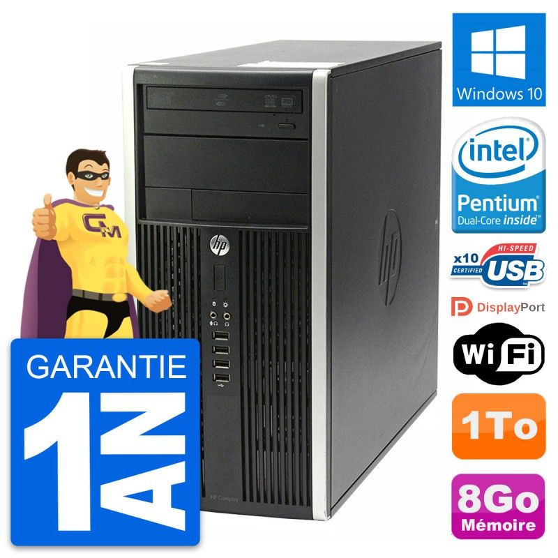 HP Compaq Pro 6200 CMT Mini PC - Intel Pentium G630, 8GB RAM, 1TB HDD, Windows 10, WiFi