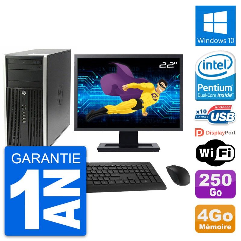 HP Compaq Pro 6200 CMT Desktop PC - 22" Screen, Intel Pentium G630, 4GB RAM, 250GB Hard Drive, Windows 10, WiFi