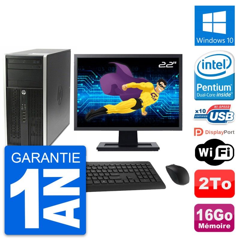 HP Compaq Pro 6200 CMT PC - 22" Screen, Intel Pentium G630, 16GB RAM, 2TB HDD, Windows 10, WiFi