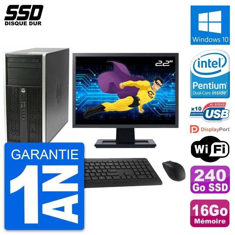 HP Compaq Pro 6200 Micro Tour PC - 22" Screen, Intel G630, 16GB RAM, 240GB SSD, Windows 10, WiFi