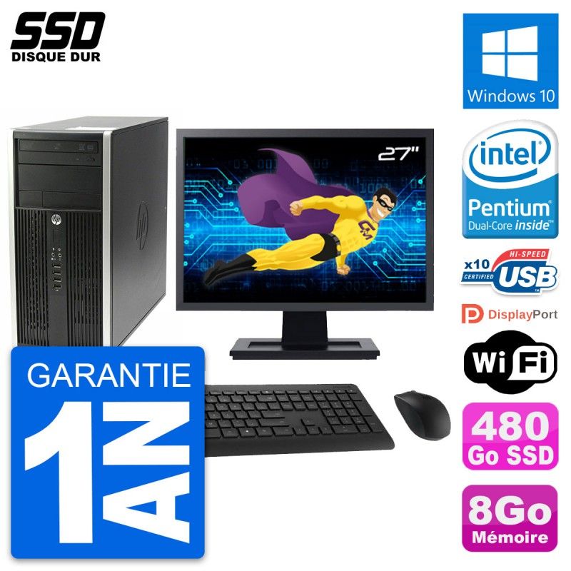 HP Pro 6200 CMT Desktop PC - 27" Screen, Intel G630, 8GB RAM, 480GB SSD, Windows 10, WiFi