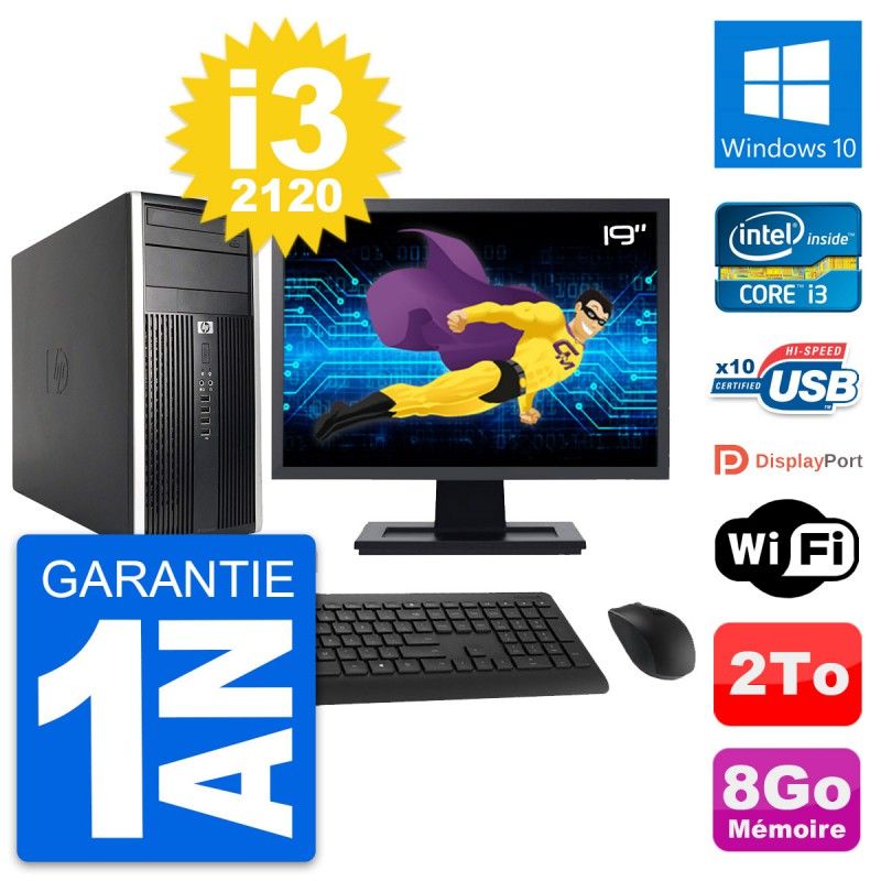 HP Compaq Pro 6200 CMT Desktop PC - 19" Screen, i3-2120, 8GB RAM, 2TB Hard Drive, Windows 10, WiFi