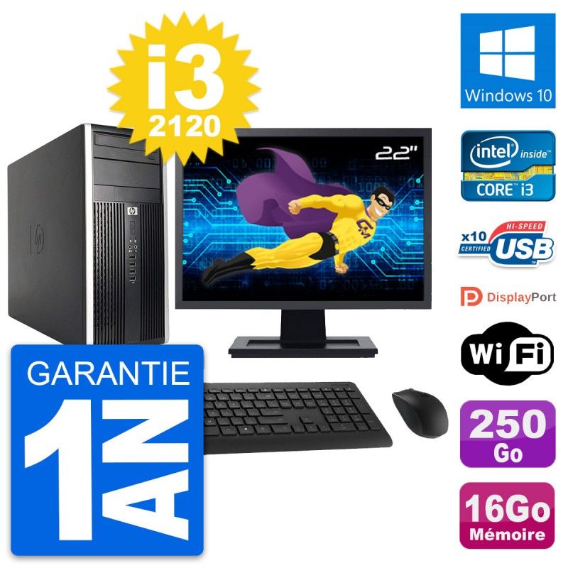 HP Compaq Pro 6200 Micro Tour PC - 22" Screen, i3-2120, 16GB RAM, 250GB HDD, Windows 10, Wifi