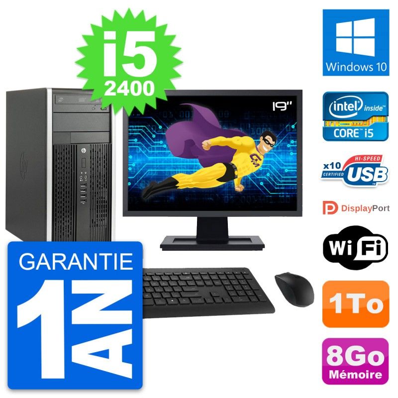 HP Compaq Pro 6200 CMT Desktop PC - 19" Screen, i5-2400, 8GB RAM, 1TB HDD, Windows 10, WiFi