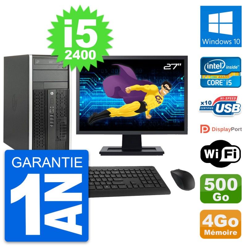 HP Compaq Pro 6200 CMT Desktop PC - 27" Screen, i5-2400, 4GB RAM, 500GB HDD, Windows 10, WiFi