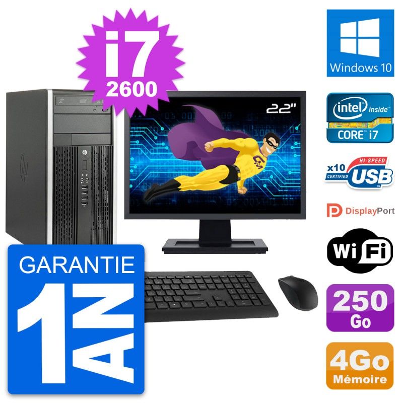 HP Compaq Pro 6200 CMT 22-inch i7-2600 4GB RAM 250GB HDD Windows 10 WiFi PC