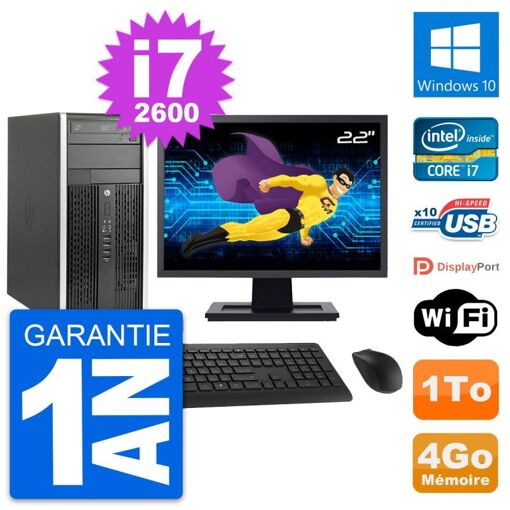 PC de escritorio HP Compaq Pro 6200 CMT - Pantalla de 22', Intel Core i7-2600, 4 GB de RAM, 1 TB HDD, Windows 10, Wifi
