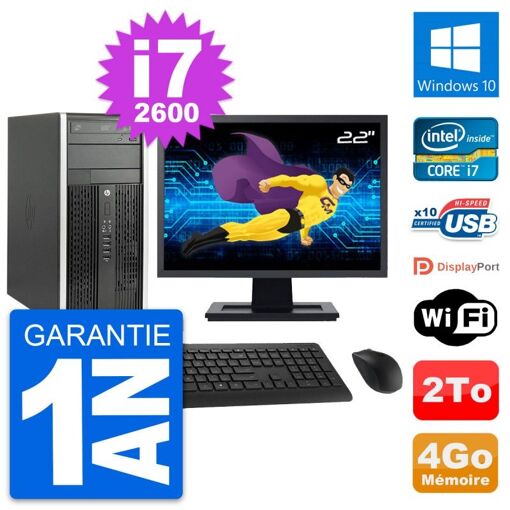 PC de escritorio HP Compaq Pro 6200 CMT - Pantalla de 22'', Intel Core i7-2600, 4GB de RAM, Disco duro de 2TB, Windows 10, WiFi