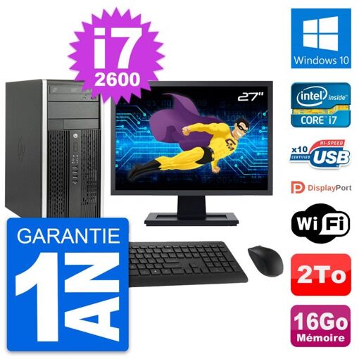HP Compaq Pro 6200 CMT PC - 27" Screen, i7-2600, 16GB RAM, 2TB Hard Drive, Windows 10, WiFi