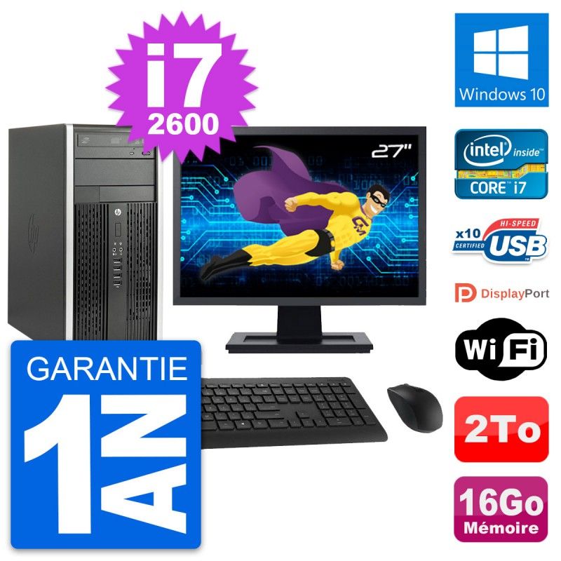 HP Compaq Pro 6200 CMT PC - 27" Screen, i7-2600, 16GB RAM, 2TB Hard Drive, Windows 10, WiFi