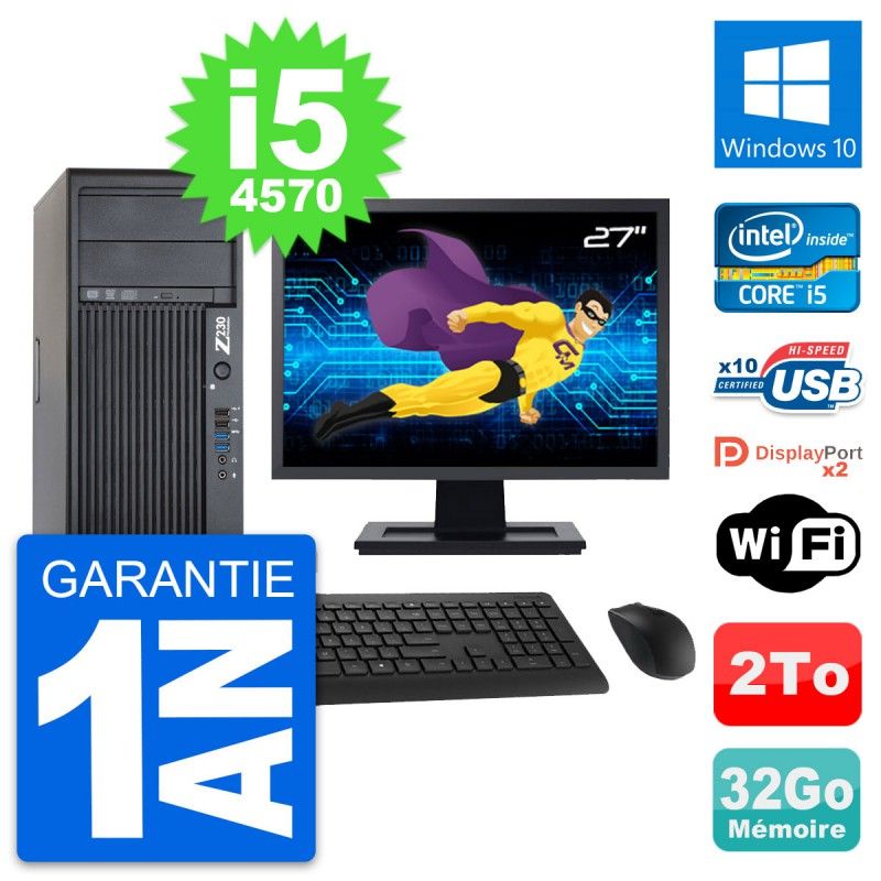 HP Z230 Workstation Computer - 27 inch Screen, Intel Core i5-4570, 32GB RAM, 2TB Hard Drive, Windows 10, Wi-Fi