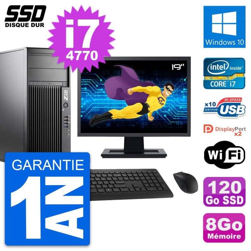 HP Z230 Workstation Computer - 19" Screen, Intel Core i7-4770, 8GB RAM, 120GB SSD, Windows 10, WiFi