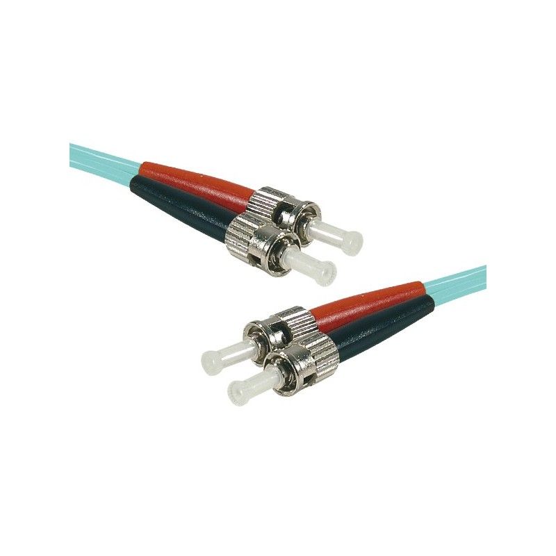 Exertis Connect ST/UPC Multimode Fiber Optic Cable - 1m, 2mm, Duplex, OM3, Halogen-Free, Turquoise