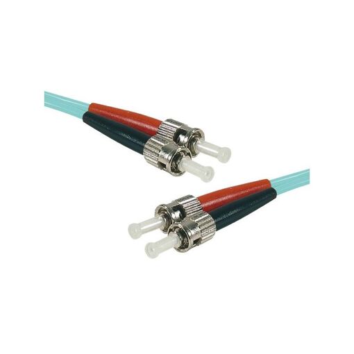 Câble de connexion Exertis ST/UPC multimode en fibre optique - 1 m, 2 mm, duplex, OM3, sans halogène, turquoise