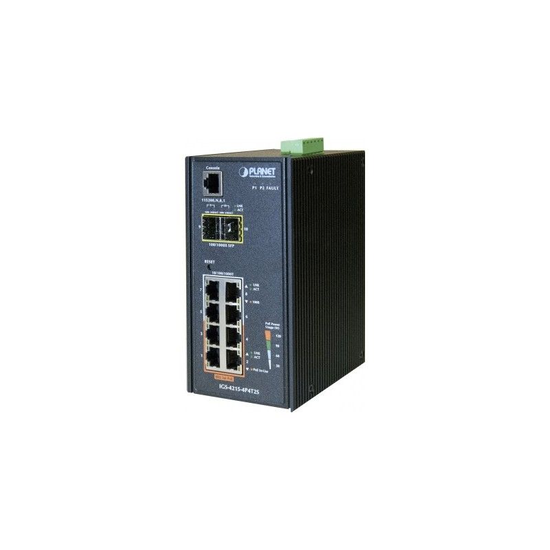 PLANET Technology Managed Switch IGS-4215-4P4T2S - 4 x 10/100/1000 + 4 x PoE (10/100/1000) + 4 x SFP Ports - DIN Rail Mount - 144W PoE