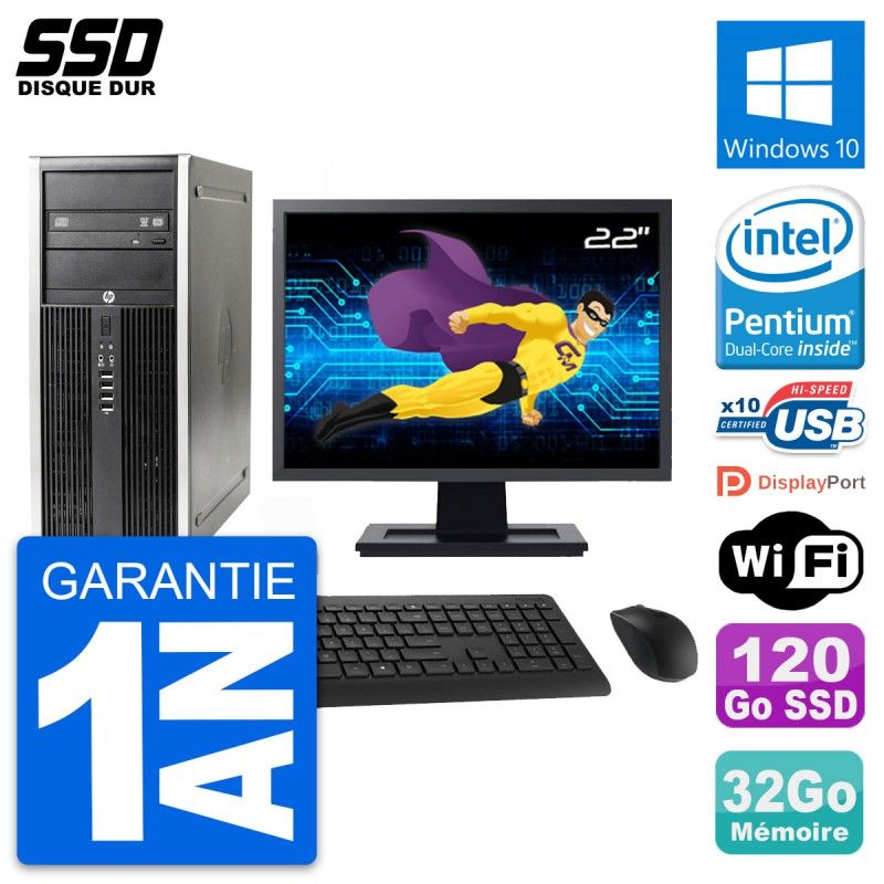 HP Elite 8300 Desktop PC - 22" Screen, Intel G630, 32GB RAM, 120GB SSD, Windows 10, Wifi