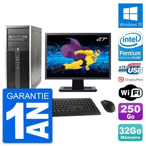 HP Elite 8300 Desktop PC - 27" Screen, Intel G630, 32GB RAM, 250GB SSD, Windows 10, WiFi