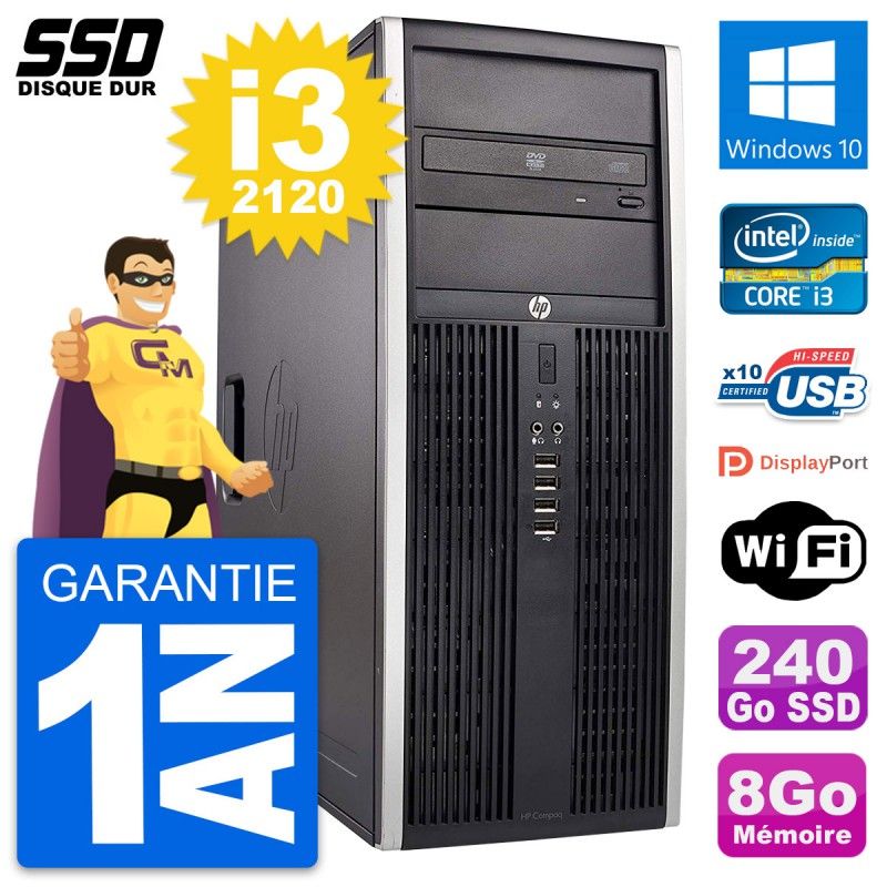 Ordinateur de bureau HP Compaq Elite 8300 - Processeur Intel Core i3-2120, 8 Go de RAM, 240 Go SSD, Windows 10, Wifi