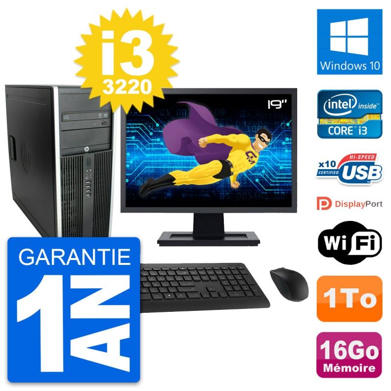 HP Compaq Elite 8300 Desktop PC - 19" Screen, Intel i3-3220, 16GB RAM, 1TB HDD, Windows 10, WiFi