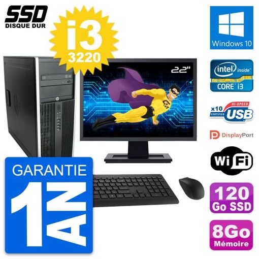 HP Elite 8300 Desktop PC - 22" Screen, Intel i3-3220, 8GB RAM, 120GB SSD, Windows 10, Wifi