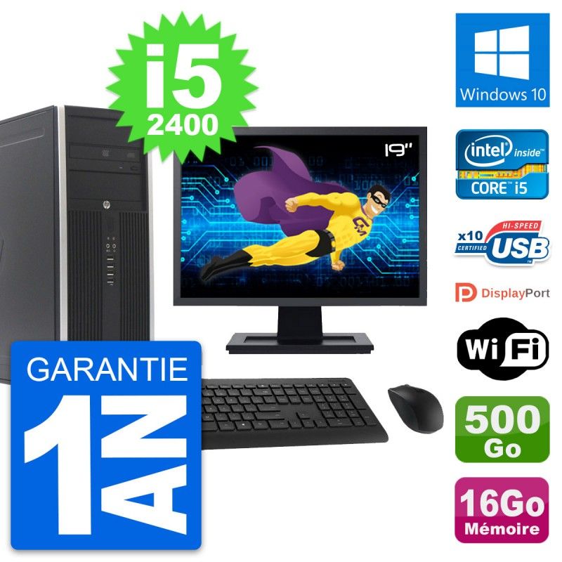 HP Compaq Elite 8300 Desktop PC - 19" Screen, Intel i5-2400, 16GB RAM, 500GB HDD