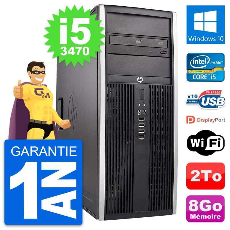 HP Elite 8300 Desktop PC - Intel Core i5-3470, 8GB RAM, 2TB HDD, Windows 10, WiFi