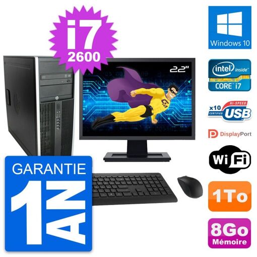 HP Elite 8300 Desktop PC - 22" Screen, Intel i7-2600, 8GB RAM, 1TB HDD, Windows 10, WiFi