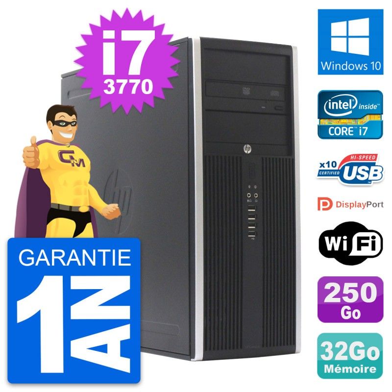 Ordinateur de bureau HP Compaq Elite 8300 - Processeur Intel Core i7, 32 Go de RAM, 250 Go SSD, Windows 10, WiFi
