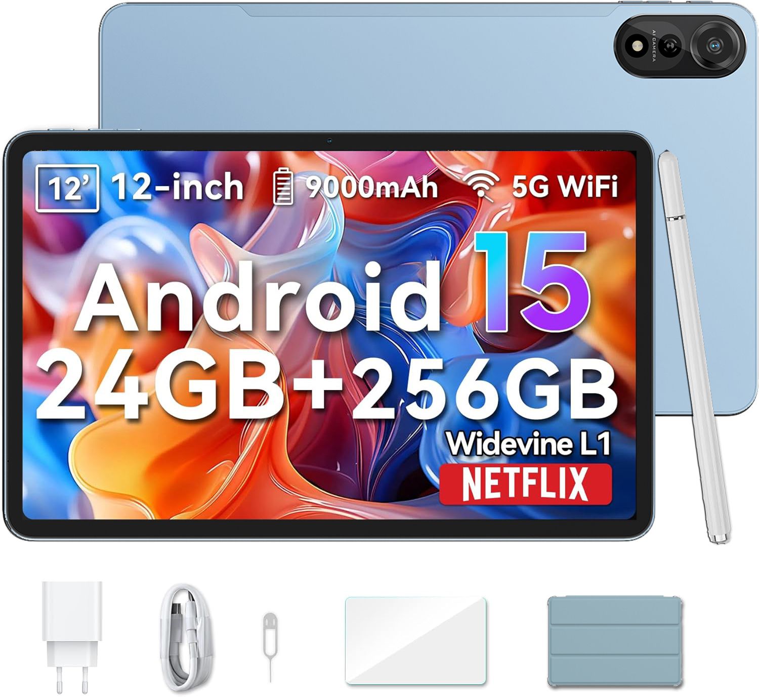 Blackview MEGA2 11.97" Android Tablet, 24GB RAM, 256GB ROM, 9000mAh Battery, Dual SIM, 8MP AI Front Camera, 16MP AI Rear Camera