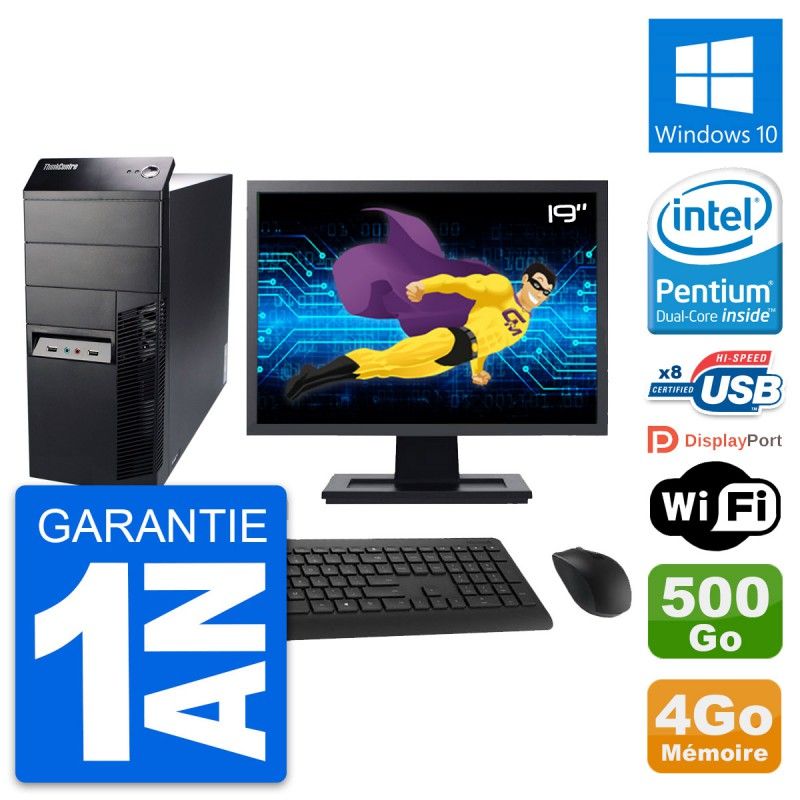 Lenovo M91p Desktop PC - 19" Screen, Intel G630, 4GB RAM, 500GB Hard Drive, Windows 10, WiFi