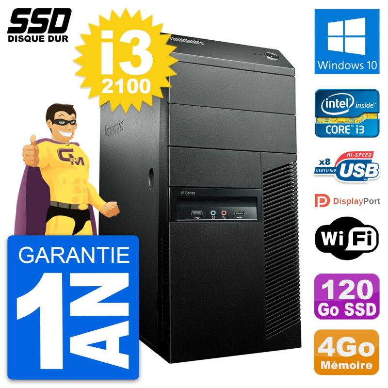 Lenovo ThinkCentre M91p Intel i3-2100 4GB RAM 120GB SSD Windows 10 Wi-Fi Desktop Computer