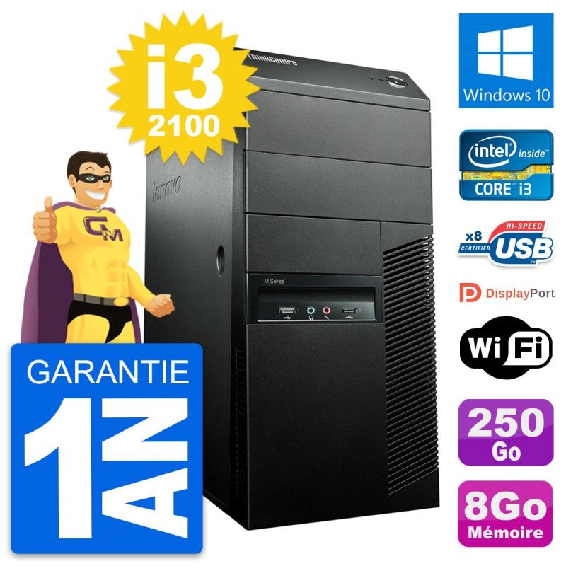 Lenovo M91p Desktop PC - Intel Core i3-2100, 8GB RAM, 250GB HDD, Windows 10, WiFi