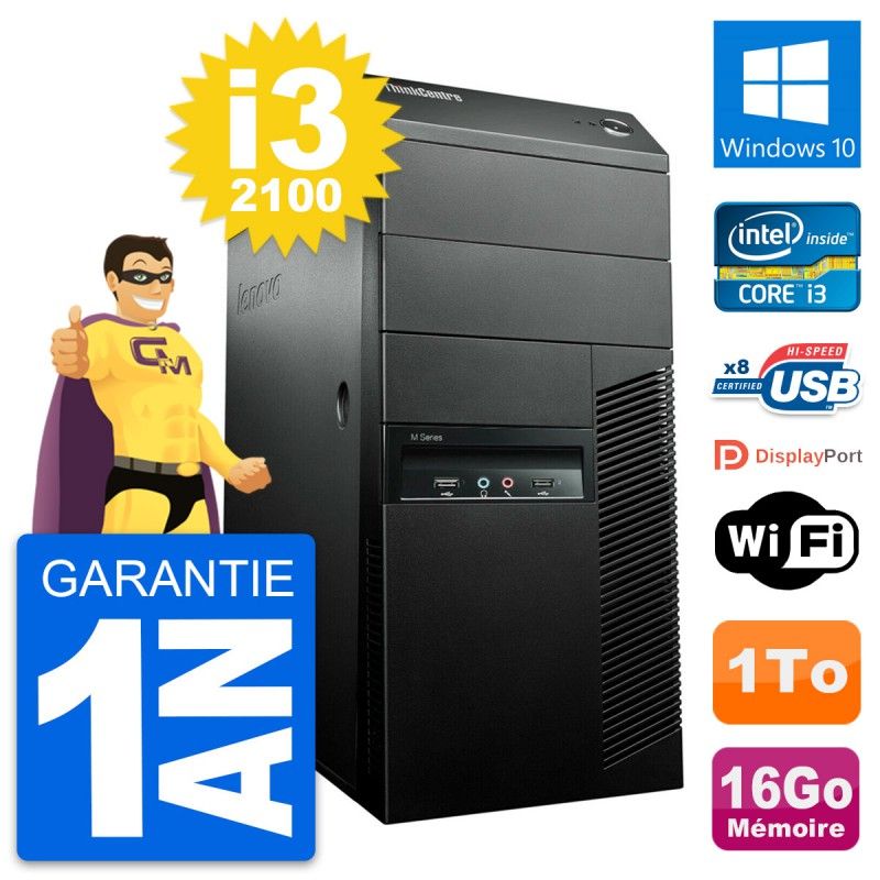 Lenovo ThinkCentre M91p Core i3-2100 16GB RAM 1TB HDD Windows 10 WiFi Desktop Computer