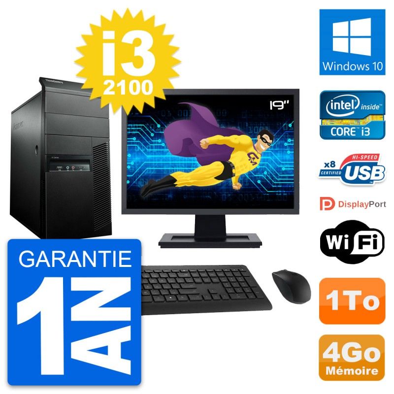 Lenovo M91p 19-inch Screen, Core i3-2100, 4GB RAM, 1TB HDD, Windows 10, WiFi