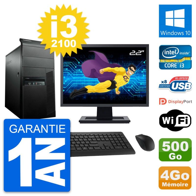 Lenovo M91p 22-Inch Desktop PC - Intel i3, 4GB RAM, 500GB HDD, Windows 10, WiFi