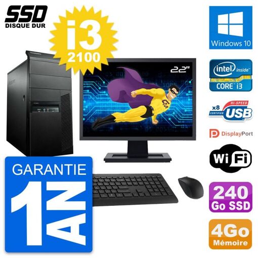 Lenovo M91p 22-inch Desktop Computer - Intel i3-2100, 4GB RAM, 240GB SSD, Windows 10, WiFi
