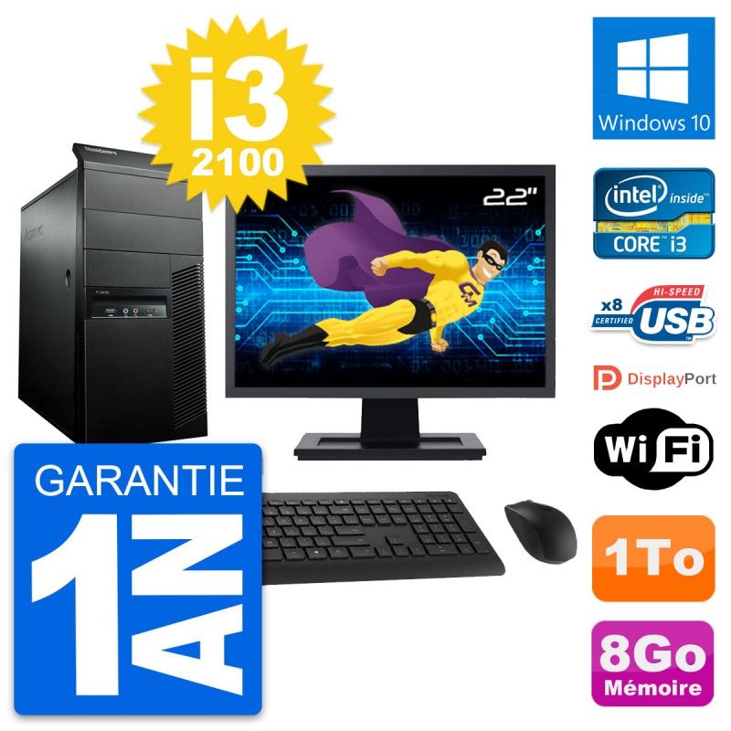 Lenovo M91p 22-inch Core i3-2100 8GB RAM 1TB HDD Windows 10 Computer