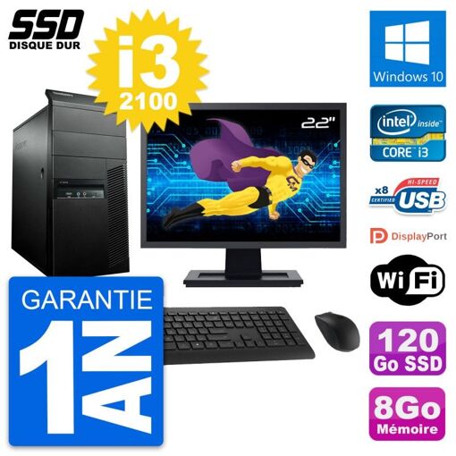 Ordenador Lenovo M91p con pantalla de 22', procesador Intel Core i3-2100, 8 GB de RAM, SSD de 120 GB, Windows 10, Wifi