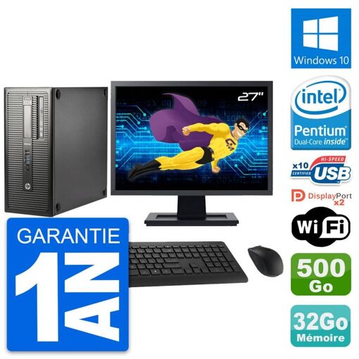 HP EliteDesk 800 G1 Desktop PC - 27" Screen, Intel Pentium G3220, 32GB RAM, 500GB HDD