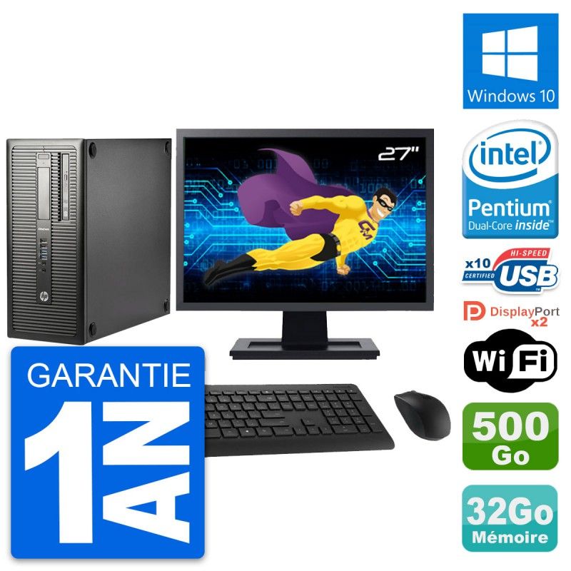 HP EliteDesk 800 G1 Desktop PC - 27" Screen, Intel Pentium G3220, 32GB RAM, 500GB HDD