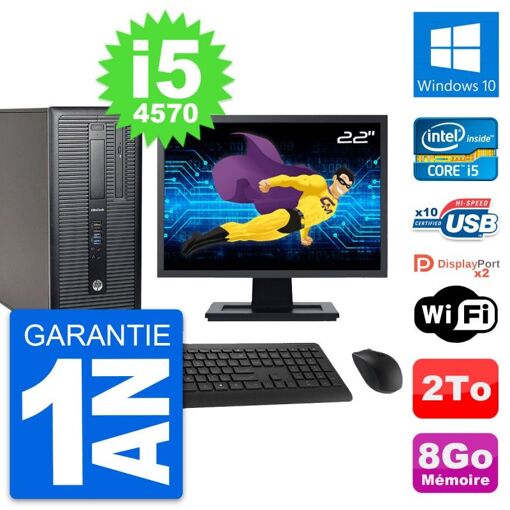 HP EliteDesk 800 G1 Desktop PC - 22" Screen, i5-4570, 8GB RAM, 2TB HDD, Windows 10, WiFi