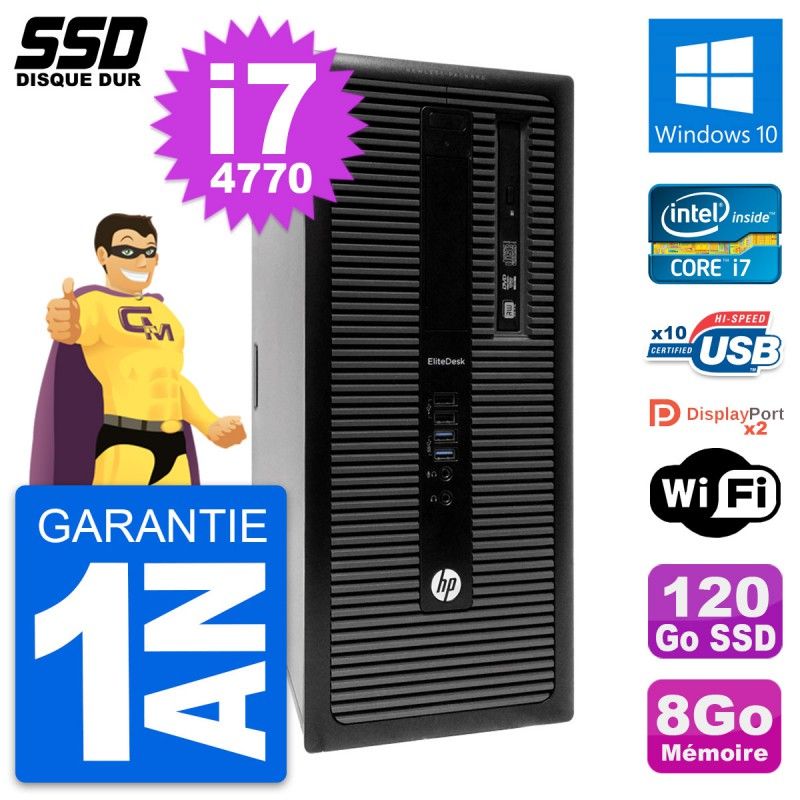 HP EliteDesk 800 G1 Desktop PC - Intel Core i7, 8GB RAM, 120GB SSD, Windows 10, WiFi