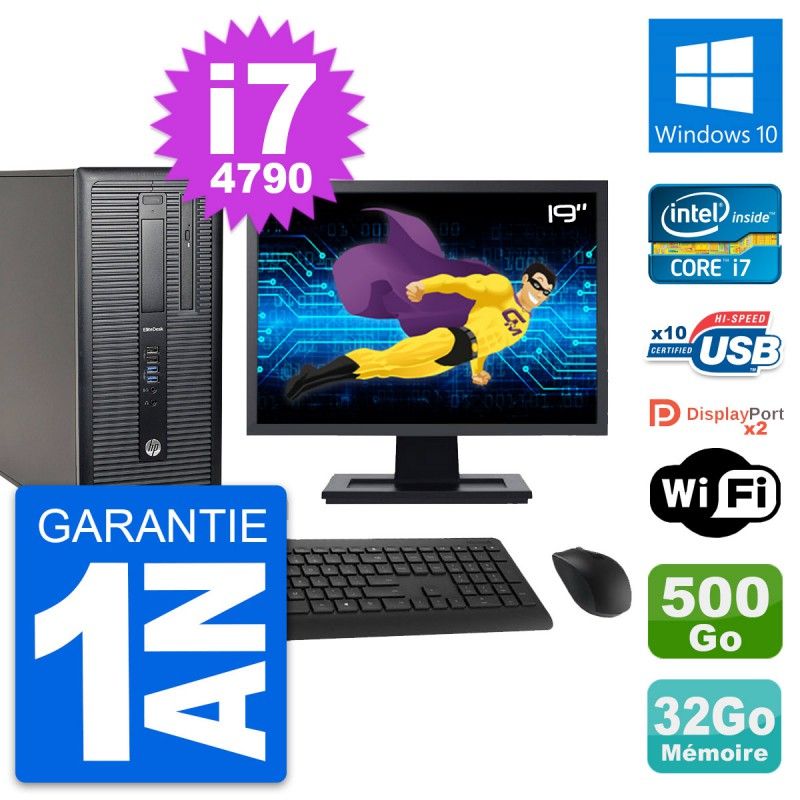 HP EliteDesk 800 G1 Desktop PC - 19" Screen, Intel i7-4790, 32GB RAM, 500GB HDD