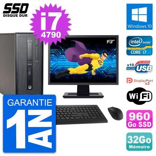 HP EliteDesk 800 G1 Desktop PC - 19" Screen, i7-4790, 32GB RAM, 960GB SSD, Windows 10, WiFi